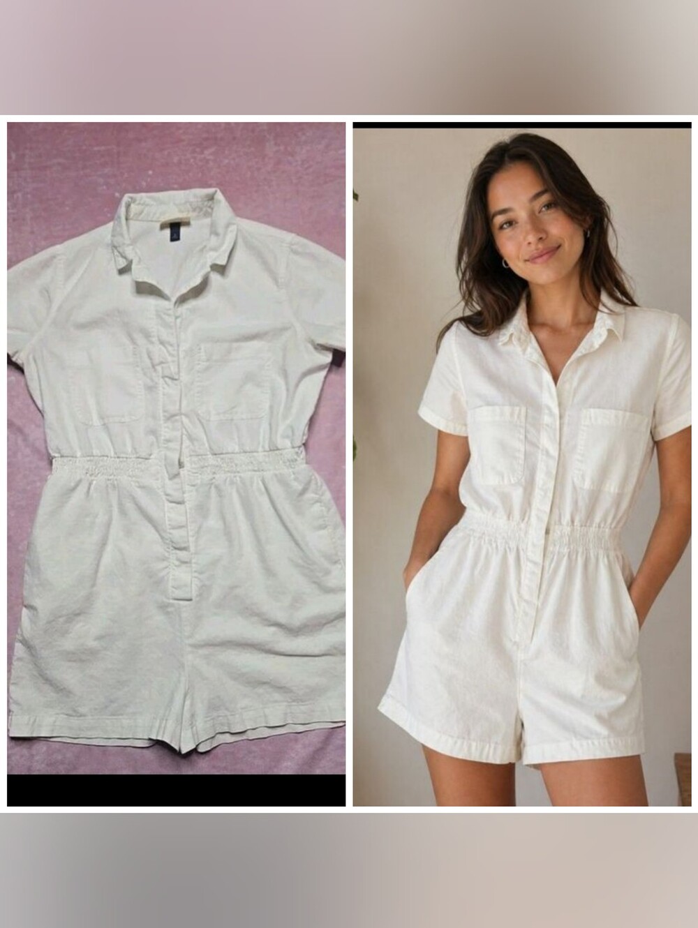 Universal Thread Linen Blend Ivory Elastic Waist Shorts Romper Size Medium